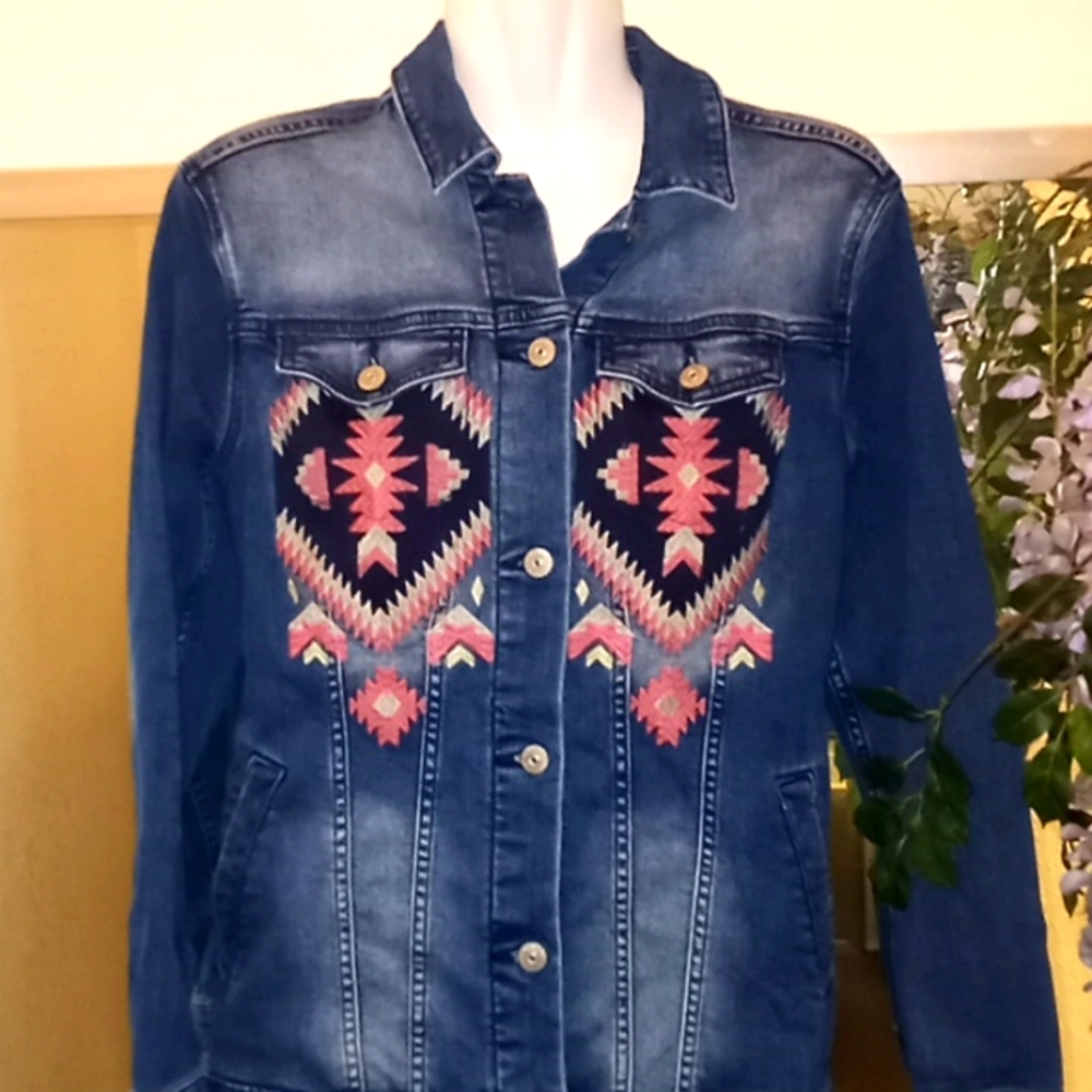 LulaRoe Aztec Embroidered Denim Jacket